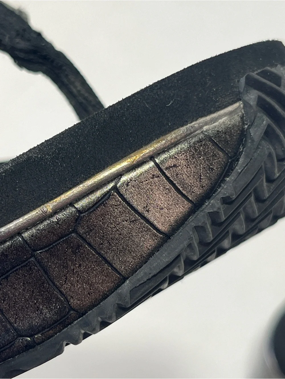 Volatile Metallic Black Croc-Embossed Wedge Thong Sandals